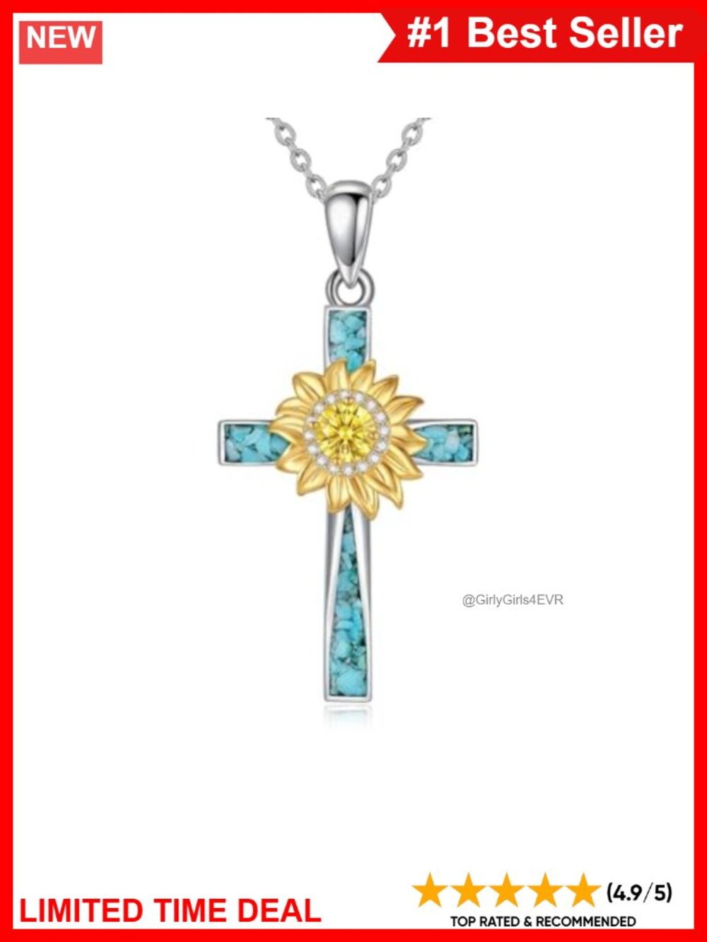 925 Sterling Silver Turquoise Sunflower Cross Pendant Necklace